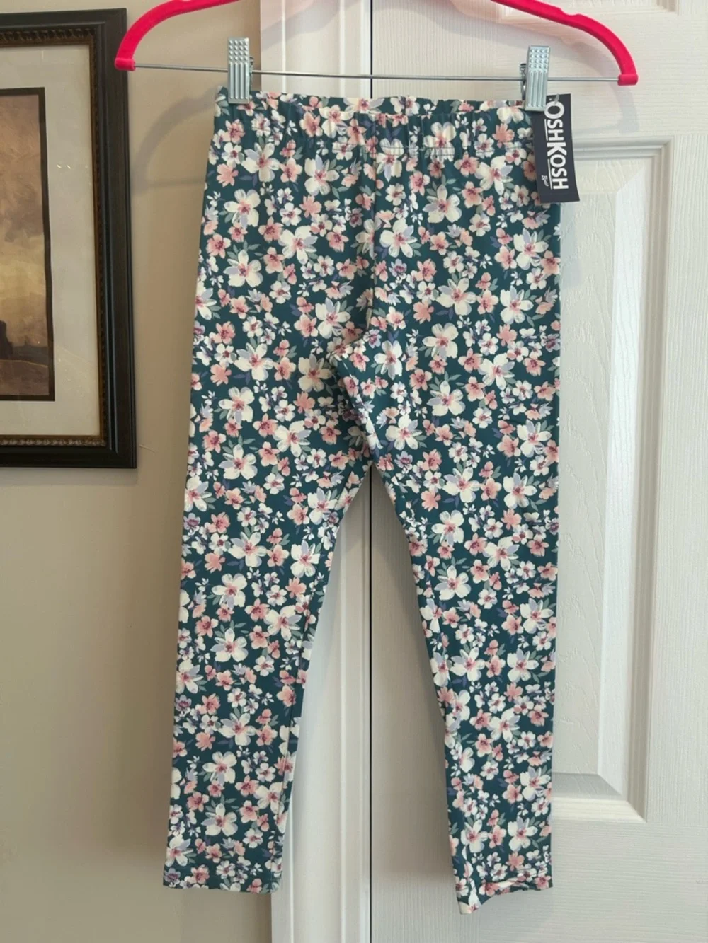 OshKosh B'gosh Teal Floral Girls Leggings with Pink Accents